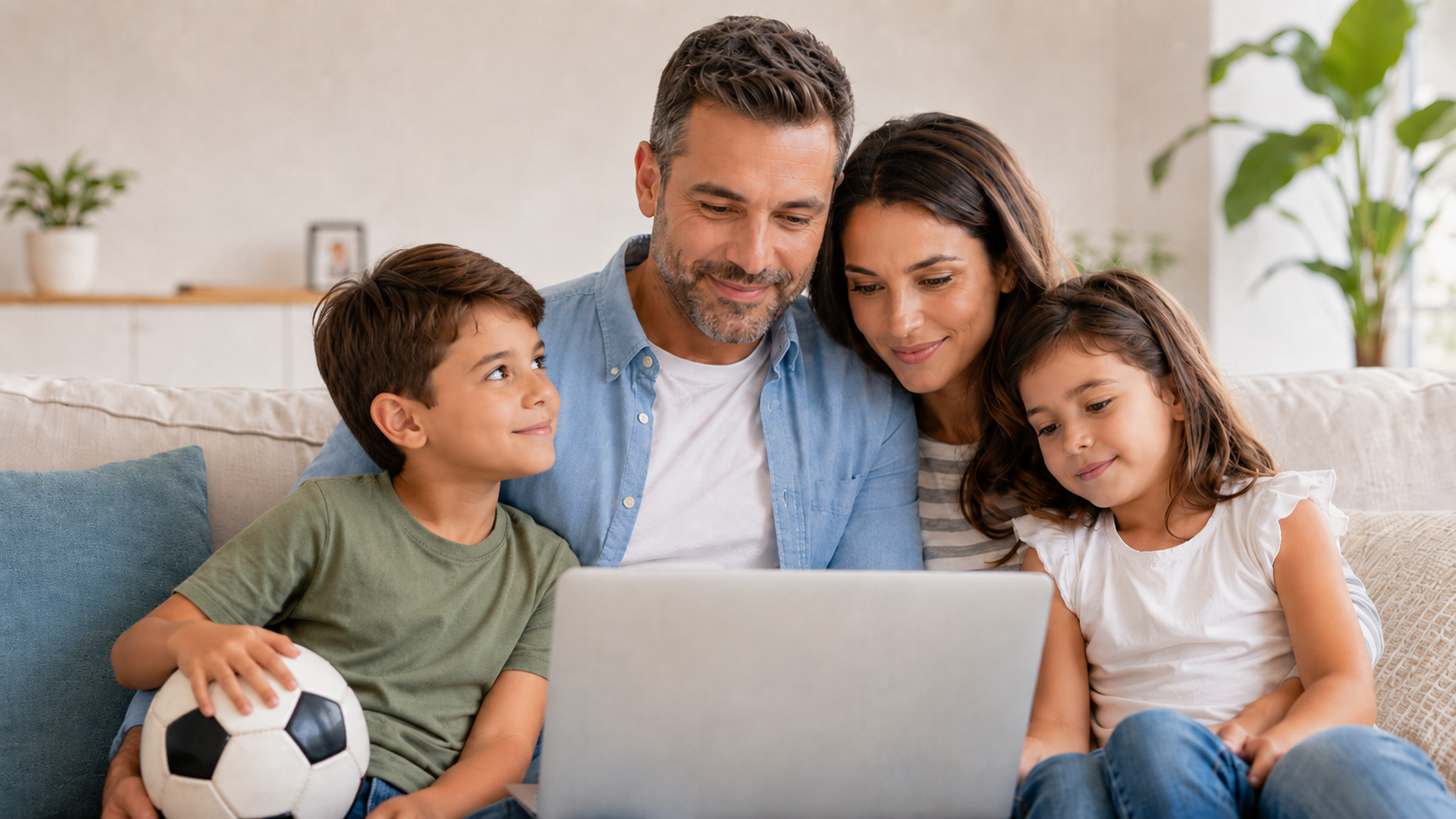 Familia usando una laptop con tranquilidad y apoyo médico digital